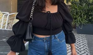 Black Puff Sleeve Crop Top