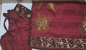 Maroon Embroidered Saree with stitched blouse