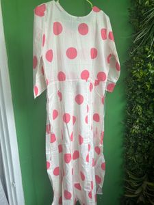 New Cream &amp; Pink Embroidered Kurti Set size L