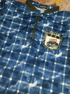 Boys Blue Plaid Quarter-Zip T-Shirt