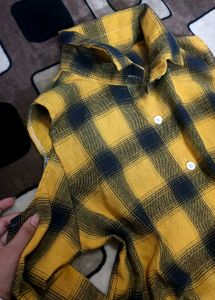 Yellow Plaid Cold Shoulder Tie-Front Top