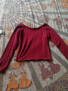 Burgundy Ribbed Long Sleeve Top