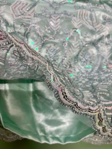 Pastel Blue Green Mini Skirt Net Embroidery Work