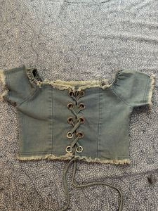 Denim Lace-Up Crop Top