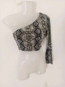 Snakeskin Print One Shoulder Top