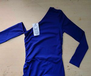 One Shoulder Full Sleeve Draped Split Thigh Dress