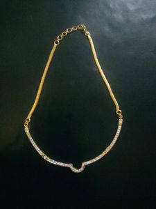 American Diamond (AD) White Color Hasli/Choker/Pendant with Chain for Girls