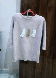 Feather Embellished Knit Sweater