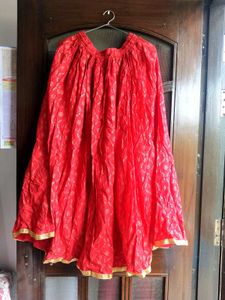 Gold Flare Red Ethnic Skirt