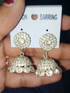 Sparkling Silver Stoned Jhumka