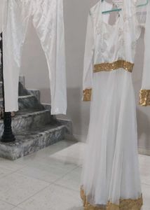 White and Golden sequince anarkali
