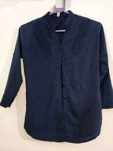 Navy Blue Mandarin Collar Top