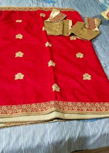 Heavy Wedding Wear Sari With Blouse