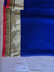 Blue &amp; Gold Sari with Gota Border