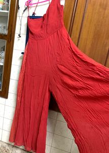 Red Colur One Shoulder Jumpsuit Dress With Sequence Work On The Sides