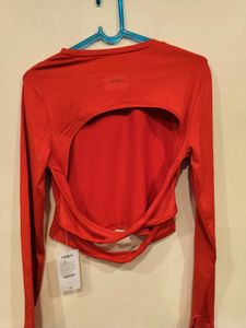 Red Long Sleeve Open Back Top