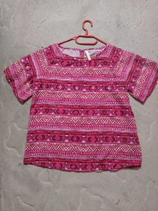 Pink Geometric Print Short Sleeve Top