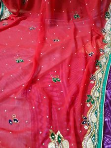 Red Stone Work Saree