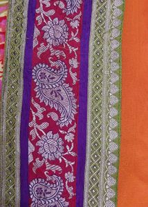 Orange Embroidered Saree With Antique Banaras Bord