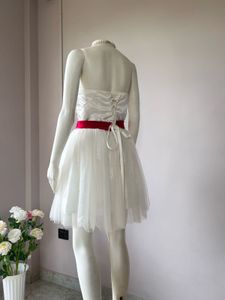 White Short Gown With Red Bow Tie