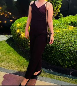 Burgundy Wrap-Front Jumpsuit