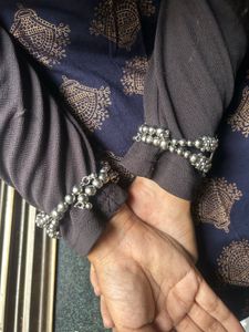 Oxidised round floral mirror openable bracelet