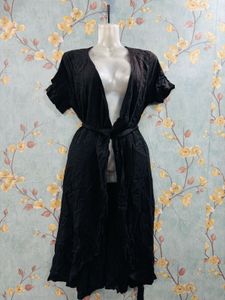 Black Tie Up Cotton Dress