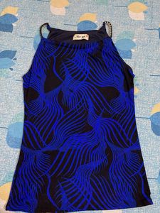 Blue Patterned Sleeveless Top