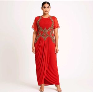 Red Drape Saree With Leggings