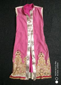 Pink Net Embroidery Kurti