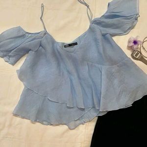 Zara Blue Ruffle Top
