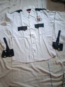 White Polka Dot Long Sleeve Button-Down Shirt
