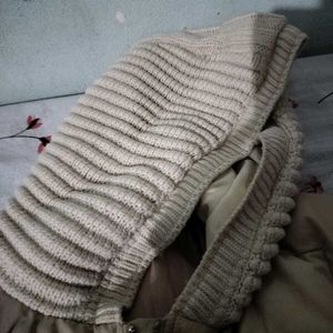 Beige Puffer Jacket with Hood