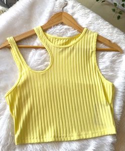 Yellow Ribbed Cutout Tank Top