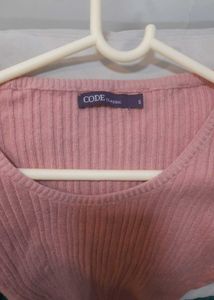 Code Ribbed Pink Top
