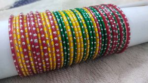 Glass Bangles Set Of 3 (RED, YELLOW, GREEN)