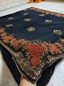 Beautiful 😍 Embroidery 🪡 Black Saree Available ✨