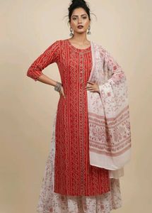 Red Printed Kurta Set