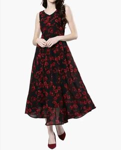 Women Maxi Dress Black And Maroon