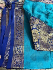 Teal &amp; Blue Silk Saree with Blouse.