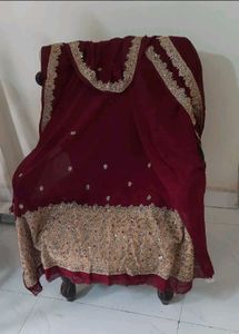 Rich Saree Embroidery Red Ruby Like Stones