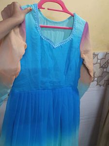 Blue Dress with Lace Detail
