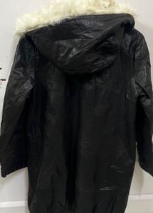 Black Faux Leather Fur Hooded Coat