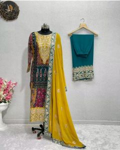 Pakistani Embroidered Kurta Palazzo And Dupatta