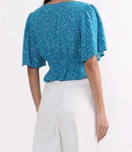 Blue White Floral Coquette Top