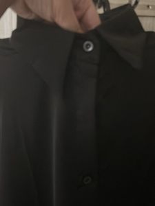 Women Plain Black Satin Korean Shirt