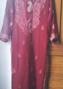 Maroon Embroidered Kurta
