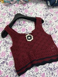 Beautiful Red and Black Crochia Flowers Top.