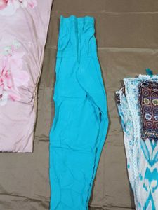 Teal &amp; White Printed Kaftan Suit Set