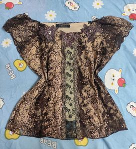 Brown Grungefairy /forestcore Lacey Top